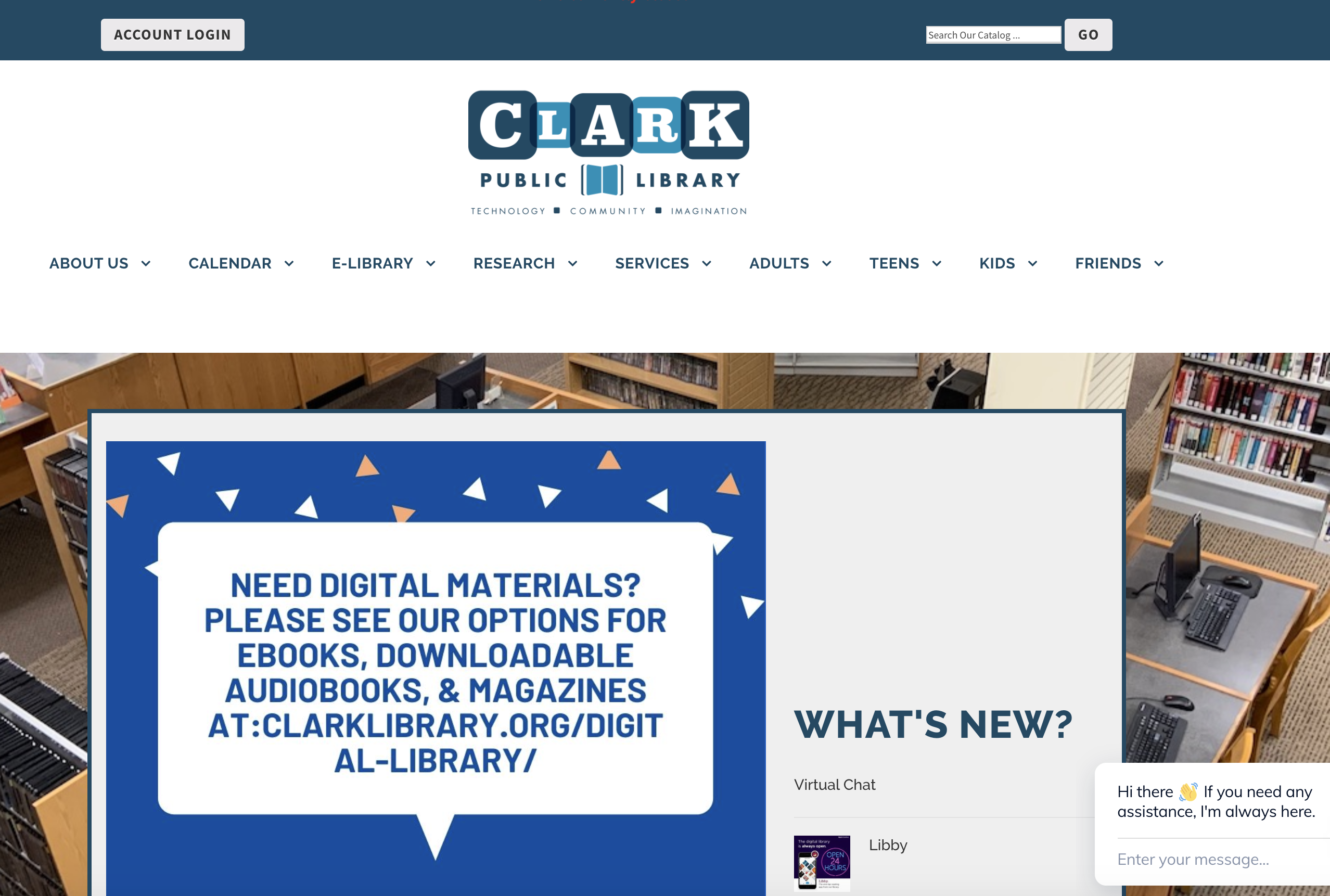 Screenshot of the Clark Public Library Website